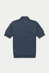 Wool Knitted Short Sleeve Polo Blue Jeans