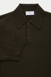 Wool Knitted Short Sleeve Polo Olive