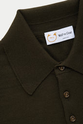 Wool Knitted Short Sleeve Polo Olive