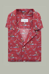 Cotton Poplin Bowling Shirt Red Surfers