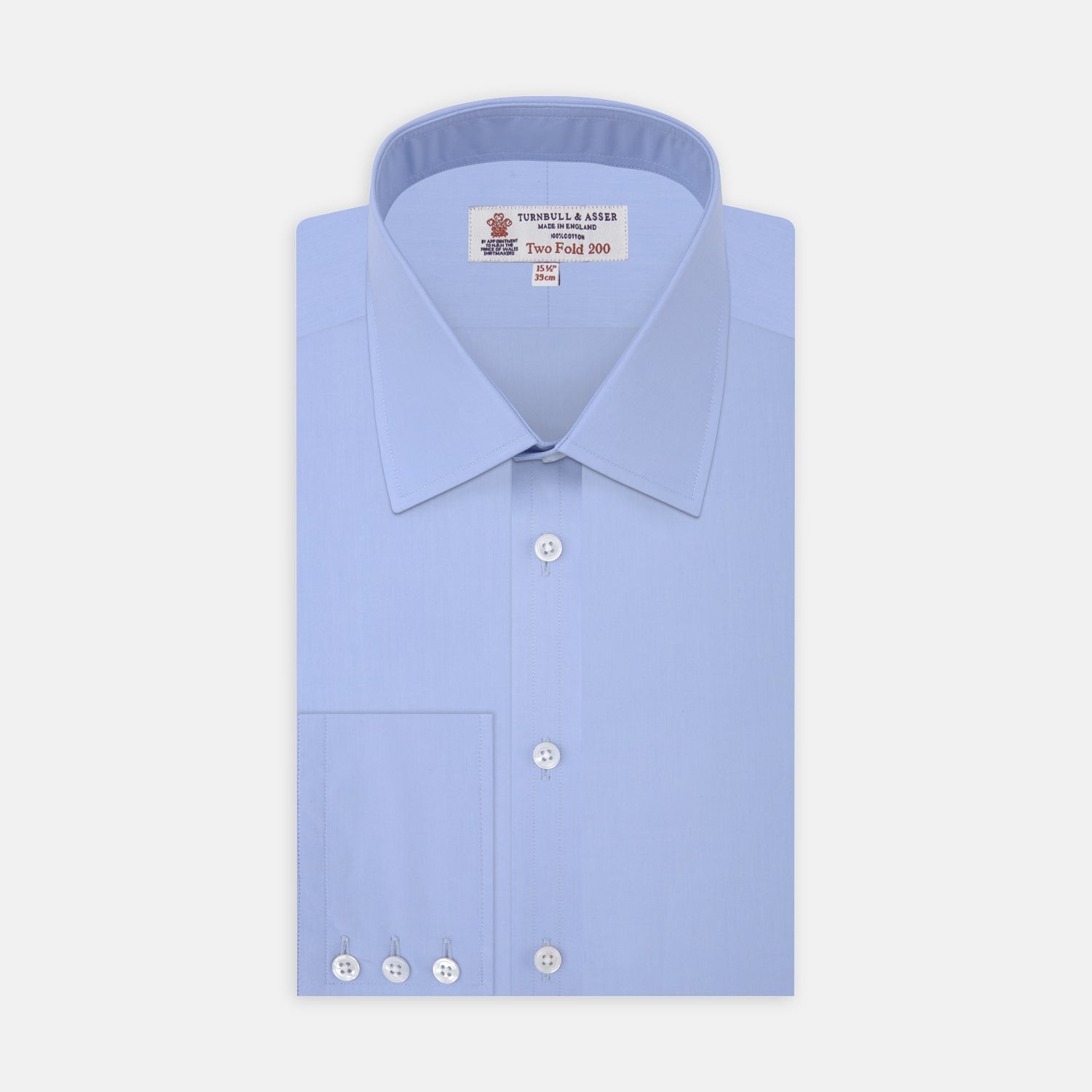 Two-Fold 200 Blue Cotton Shirt with T&amp;A Collar and 3-Button Cuffs