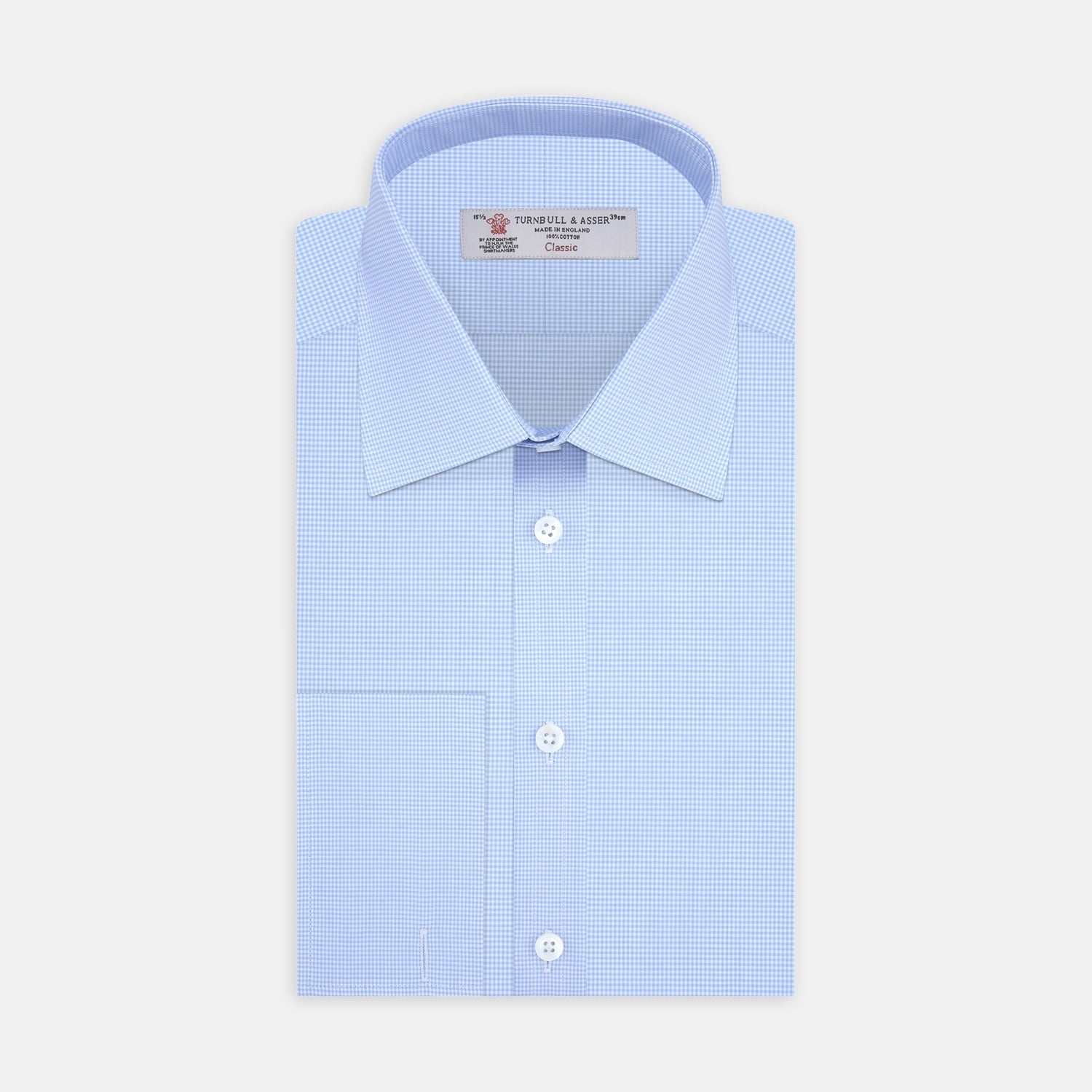 Sky Blue Micro-Check Shirt with T&amp;A Collar and Double Cuffs