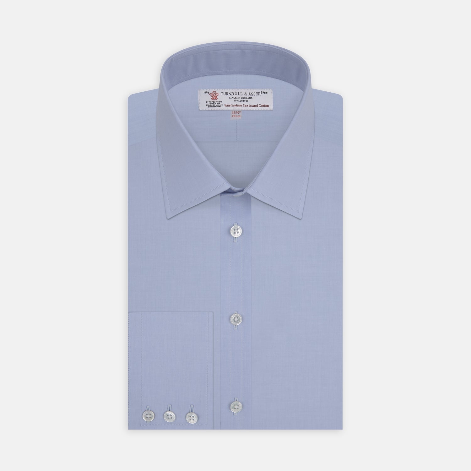 Blue West Indian Sea Island Cotton Shirt with T&amp;A Collar and 3-Button Cuffs