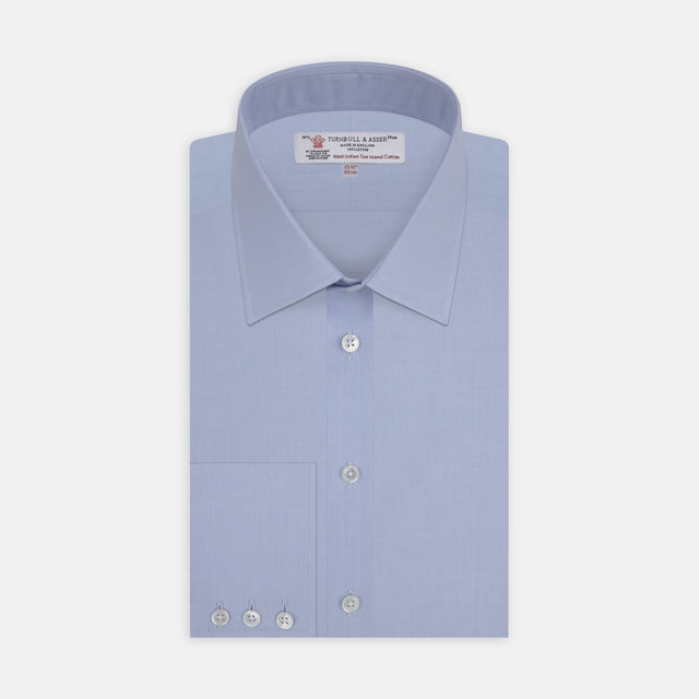 Blue West Indian Sea Island Cotton Shirt with T&amp;A Collar and 3-Button Cuffs