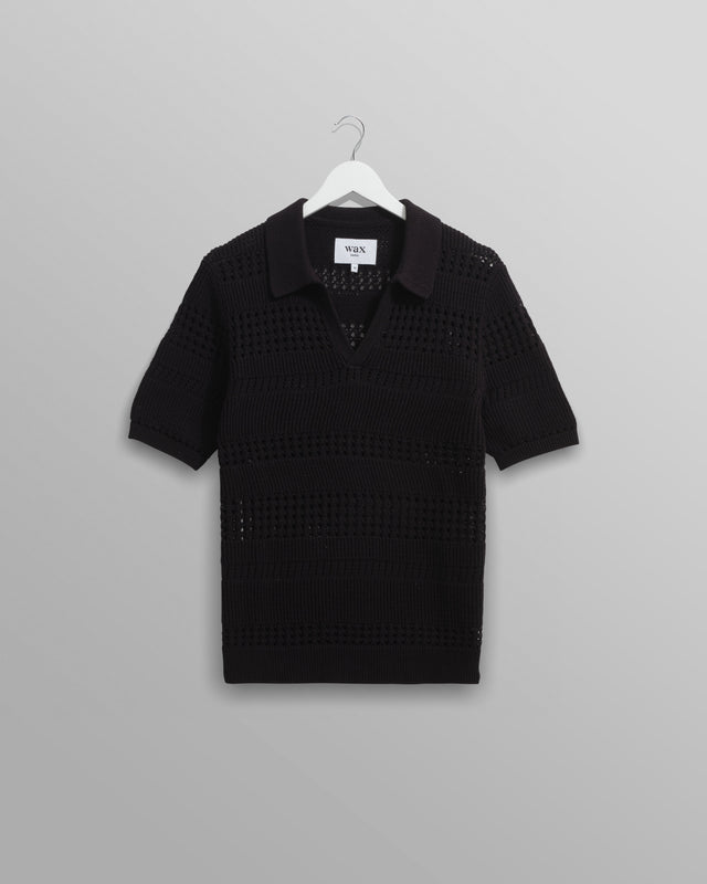 Siena - Black Pointelle Knitted Polo