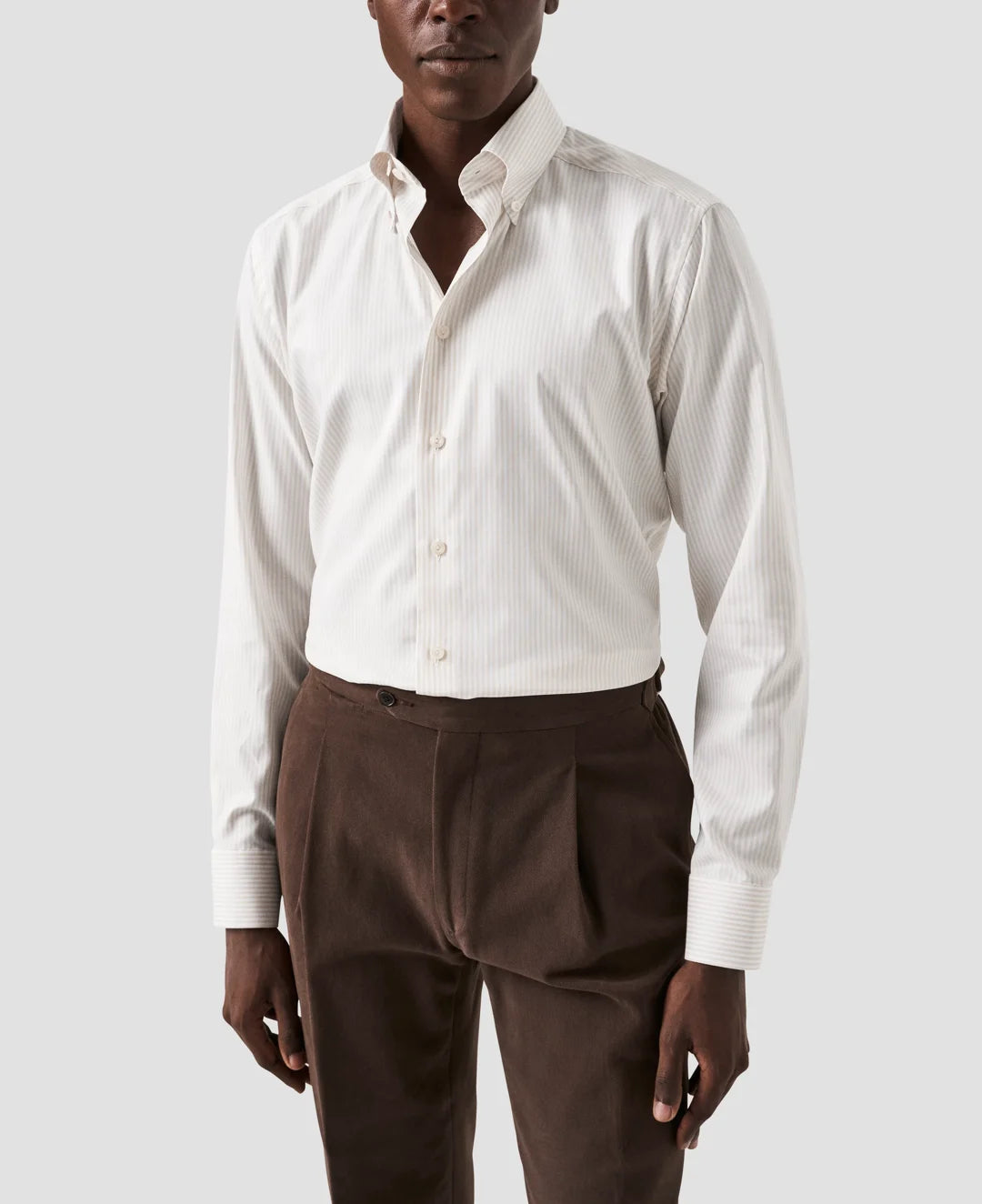 Beige Bengal Striped Signature Oxford Shirt Eton