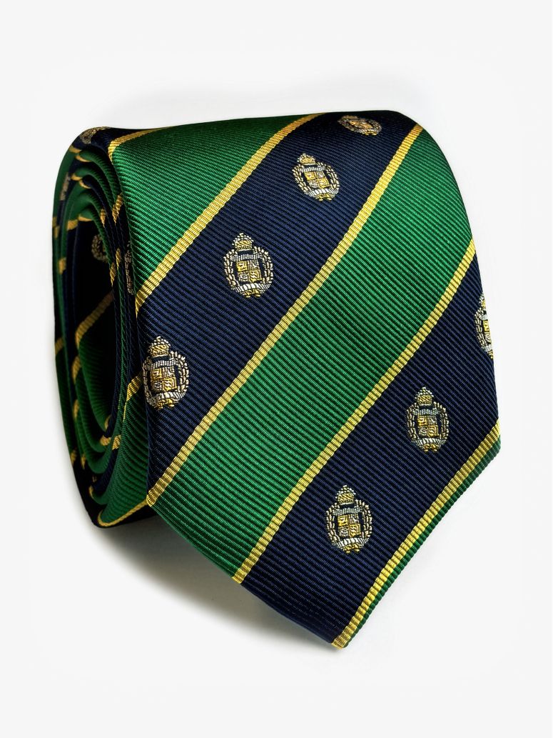 Silk Club Tie In Blue And Green With Motifs