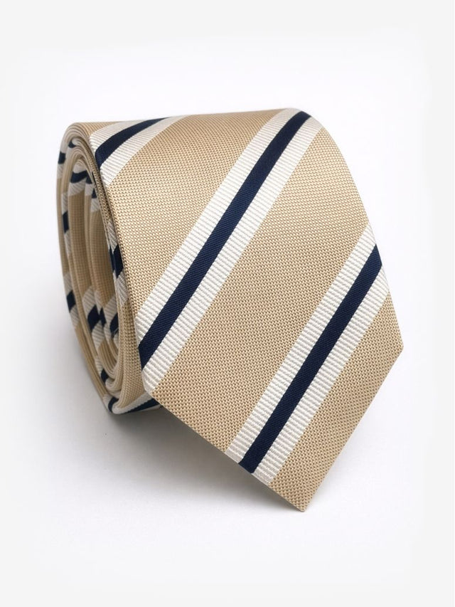 Beige Silk Tie with Double Stripes