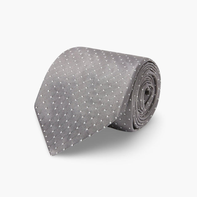 Silver & White Small Spot Woven Silk Tie
