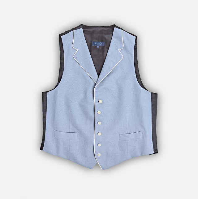 Single Breasted Sky Blue Linen Waistcoat