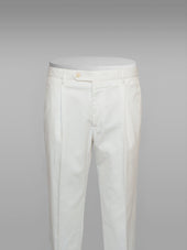 White cotton supima sport trousers 1 pleat