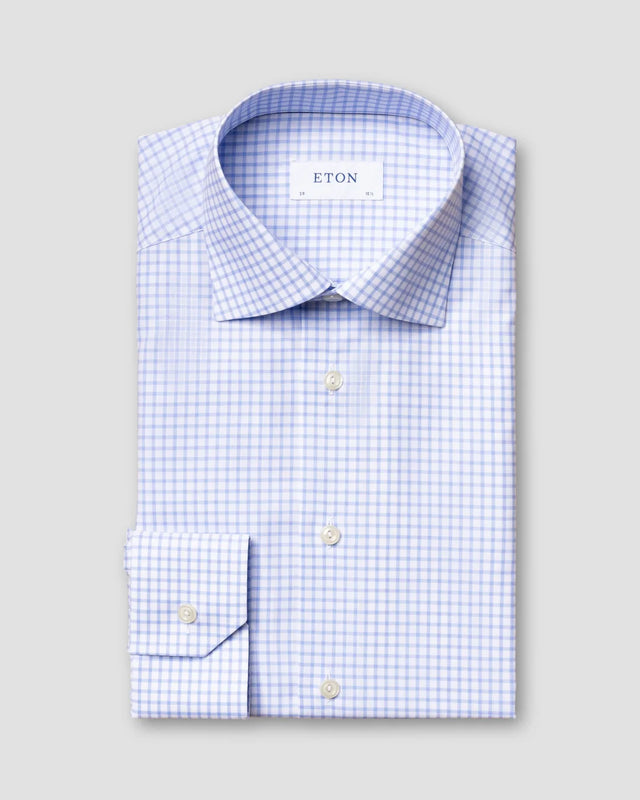 Hellblau kariertes Hemd aus Stretch-Twill - Eton