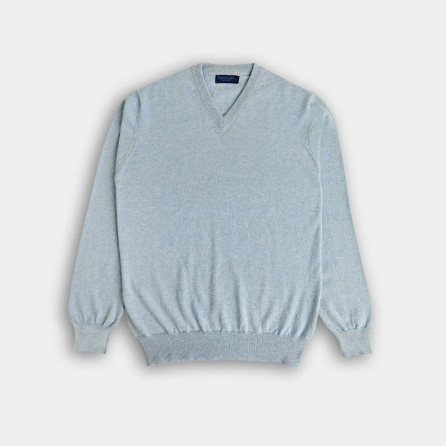 Sky Blue V-Neck Cashmere Sweater