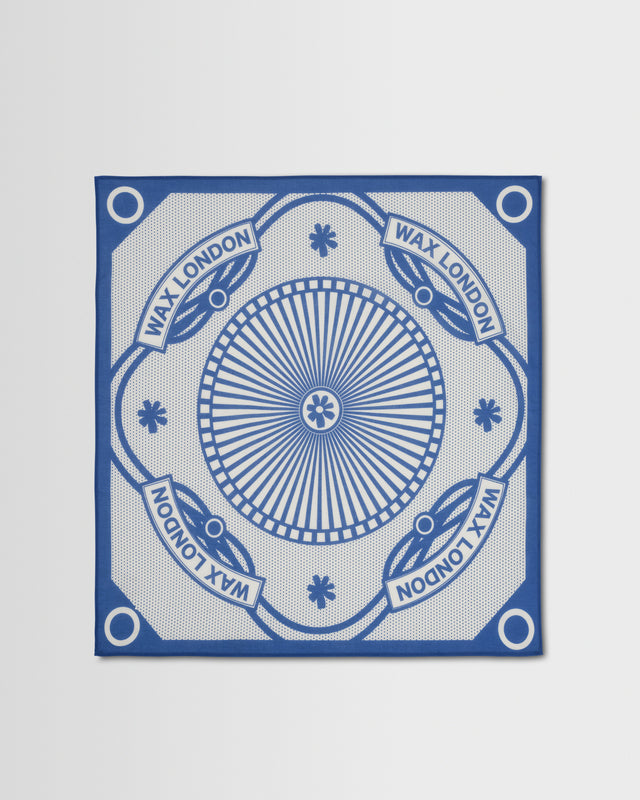 Sloane - Ecru And Blue Wax Bandana Neck Scarf