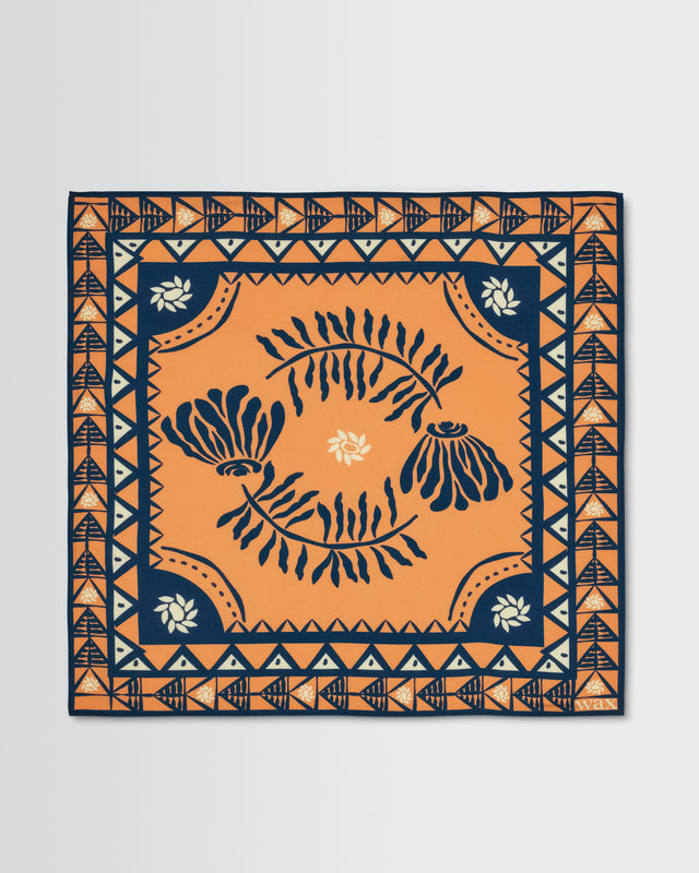 Sloane - Orange And Navy Painted Flower Neck Scarf
