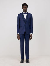 Smoking Slim en laine unie bleu indigo