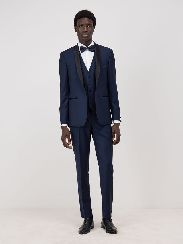 Smoking Slim en laine unie bleu marine