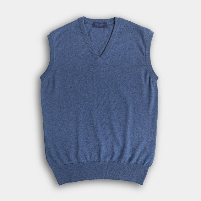Soft Denim V-Neck Cashmere Slipover