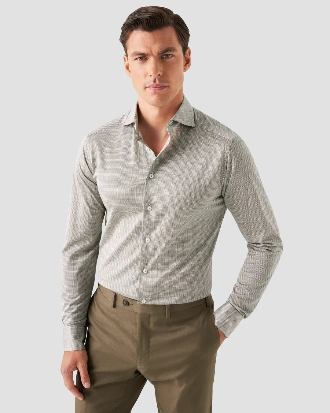 Green Checked Filo Di Scozia Knitted Shirt Eton