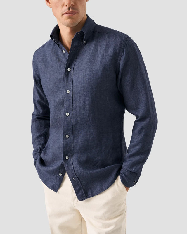 Navyblaues Hemd aus Leinentwill - Eton