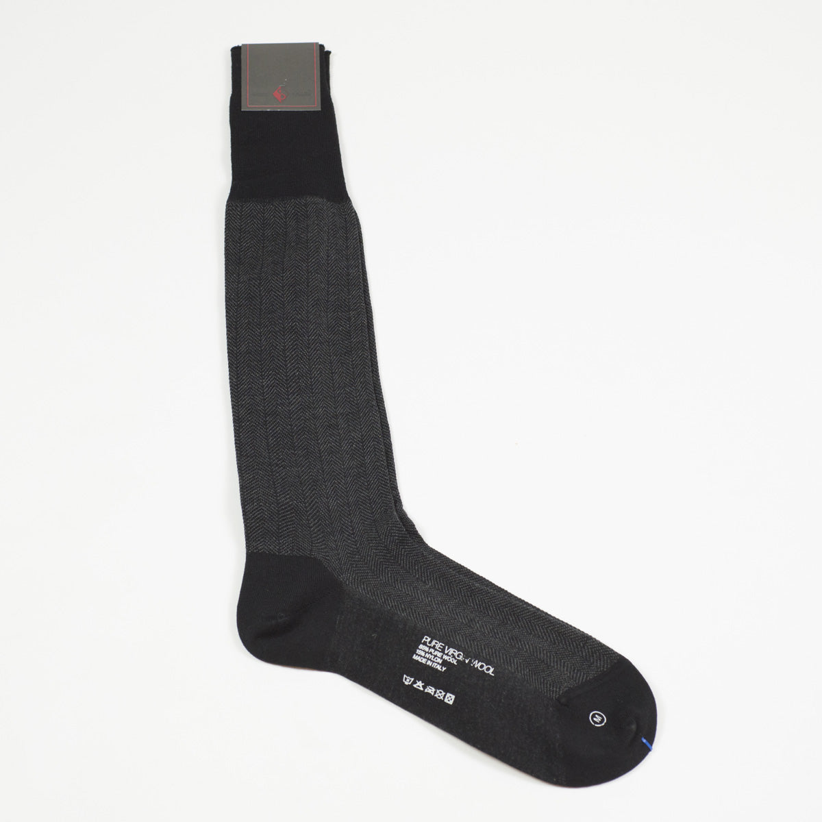 Grey Herringbone Over The Calf Wool Socks