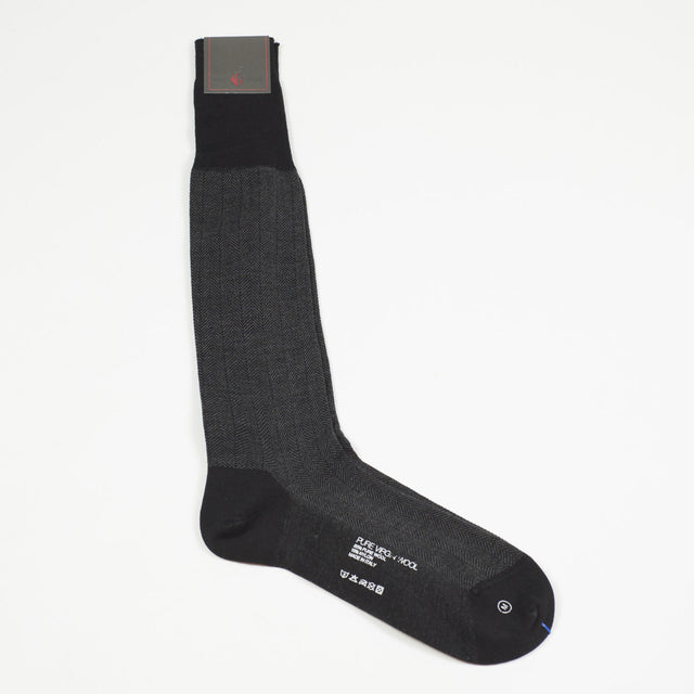 Grey herringbone over-the-calf wool socks