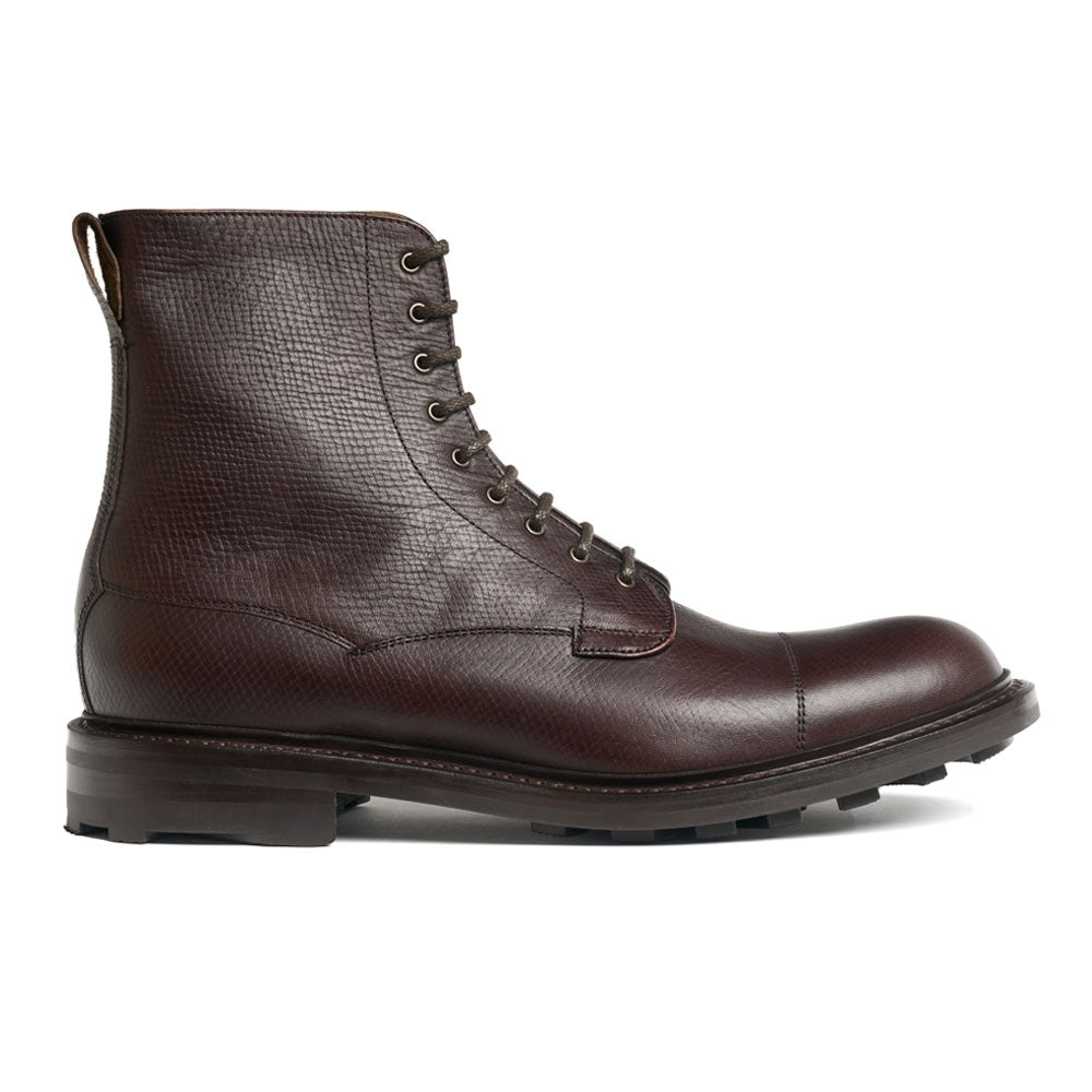 Spitalfields Rw Derby Boot In Dark Brown Hatched Grain Leather