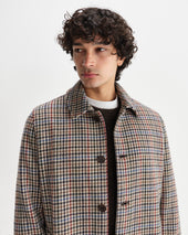 Stan Natural Houndstooth Check Wool Car Coat