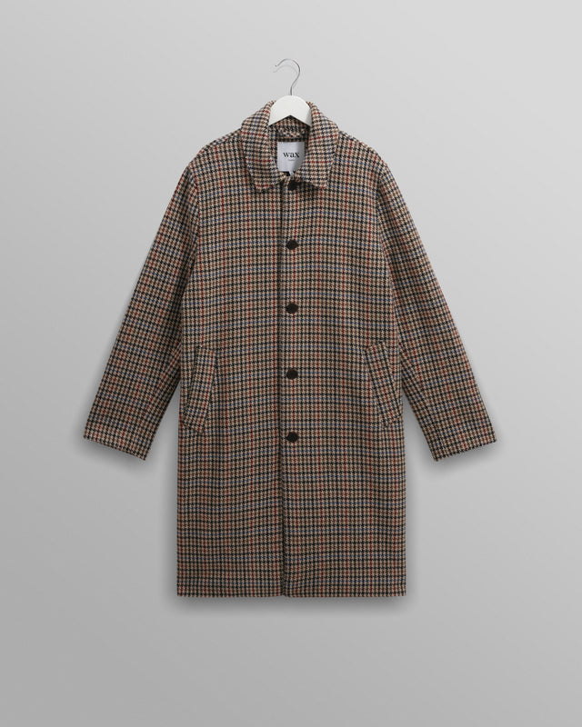 Stan - Natural Houndstooth Check Wool Car Coat