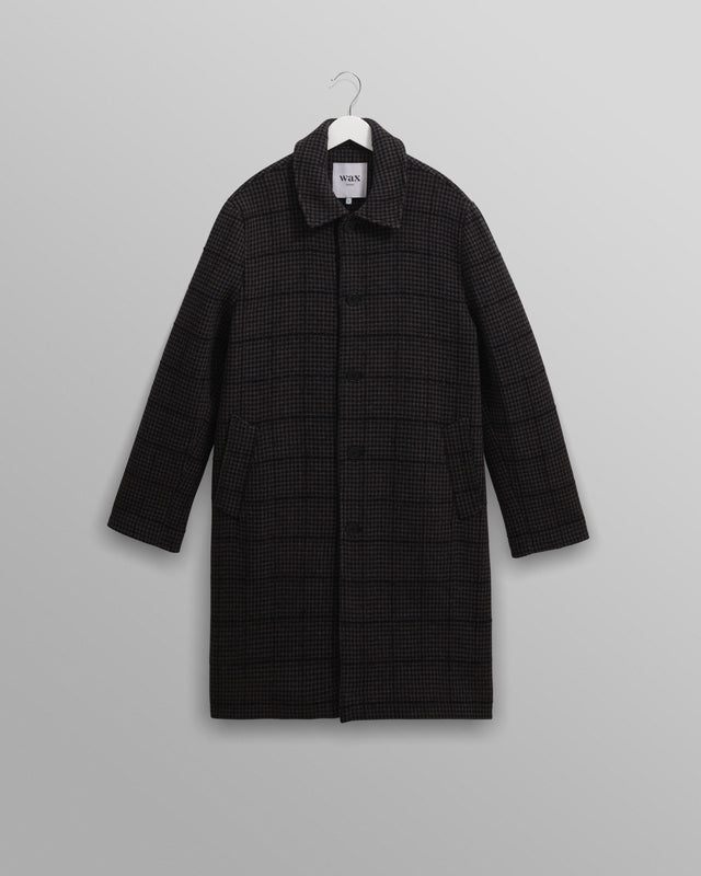 Stan - Navy And Grey Puppytooth Check Wool Car Coat