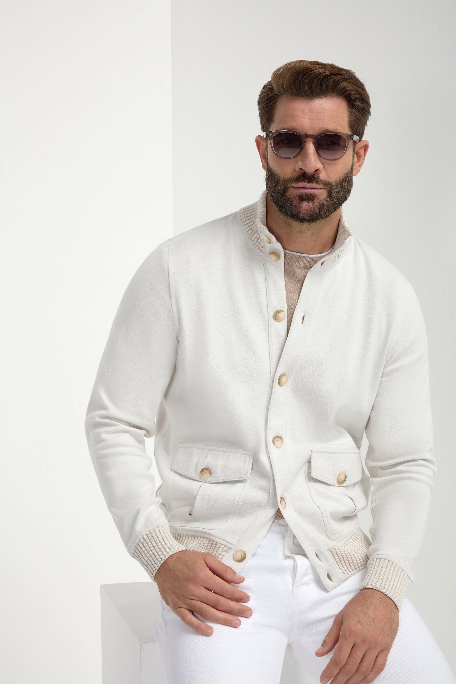 Cotton Knitted Bomber Made In Italy