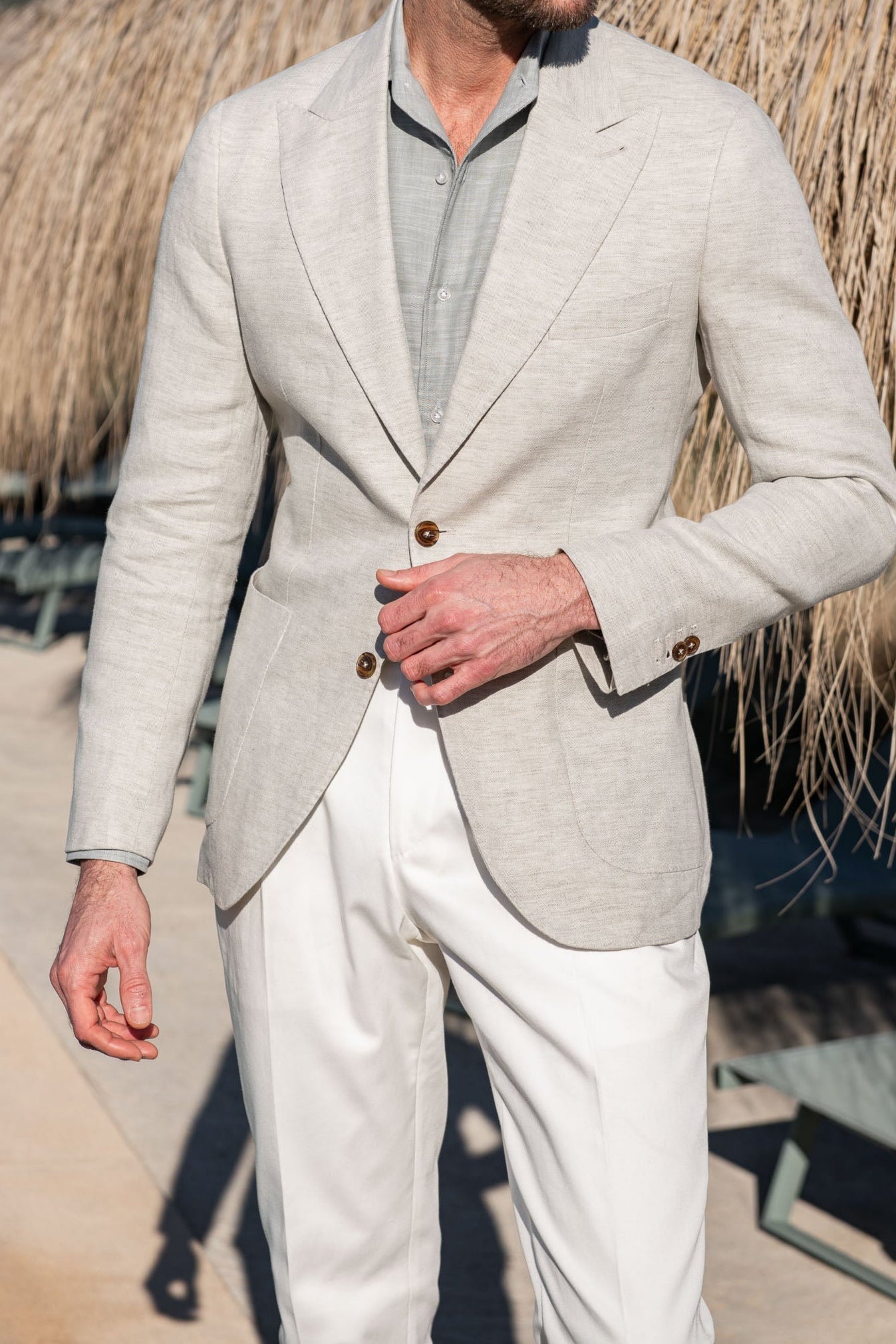 Herringbone Linen Jacket Soragna Collection Made In Italy