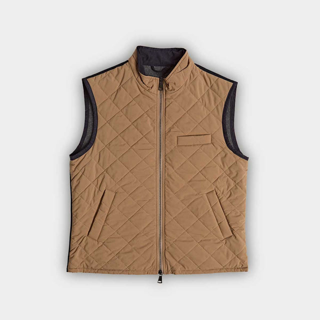 Stone Quilted Gilet With Navy Knitted Back