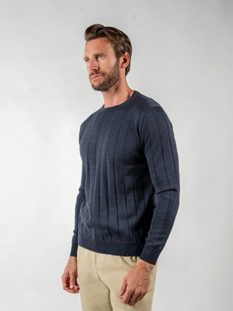Storm Blue Ribbed Crew Neck Sweater