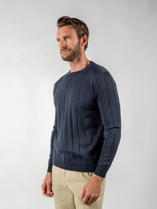 Storm blue ribbed crew neck sweater