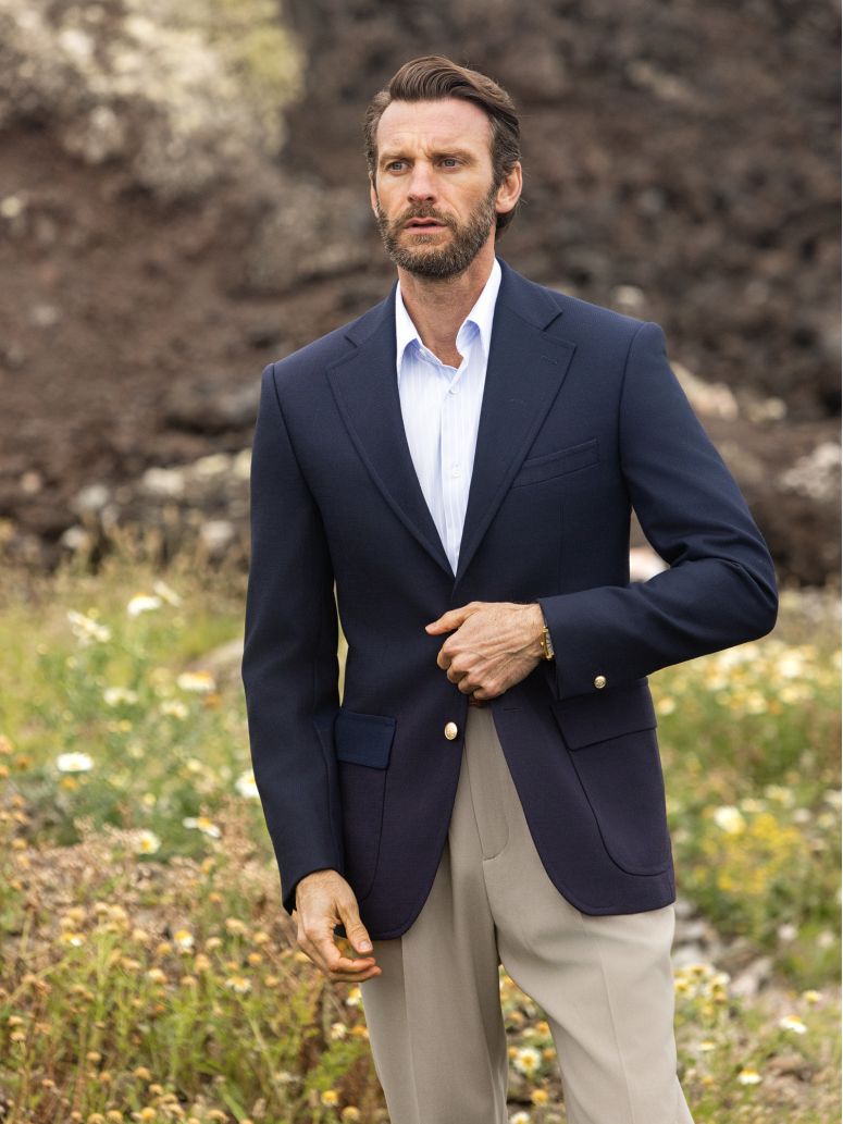 Straight Blazer Fresco Mock Leno Blue