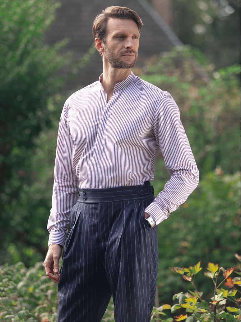Straight Open Collar Shirt With Stripes