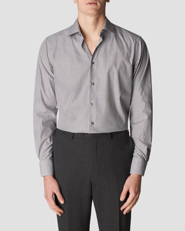 Black Striped Signature Poplin Shirt - Eton