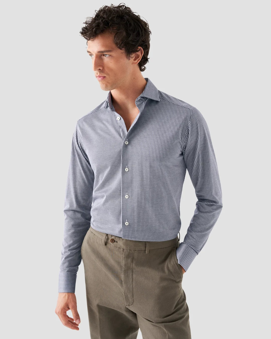 Herringbone Filo Di Scozia Knitted Shirt Eton