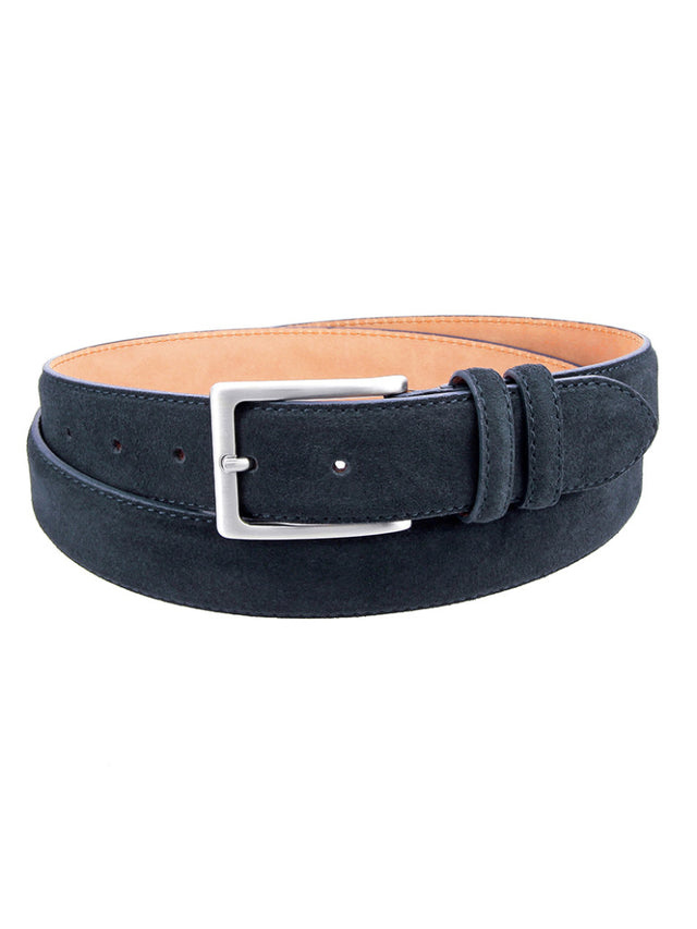 Suede leather belt steel blue Lino