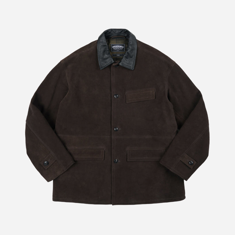 Suede French Car Coat Dark Brown