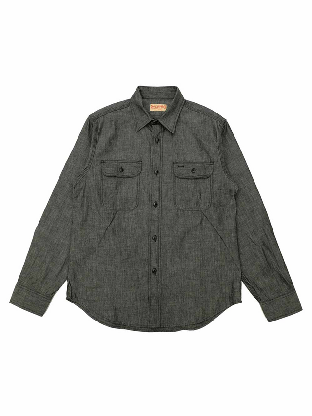 Sugar Cane, L/S Work Shirt Chambray SC29159, Black