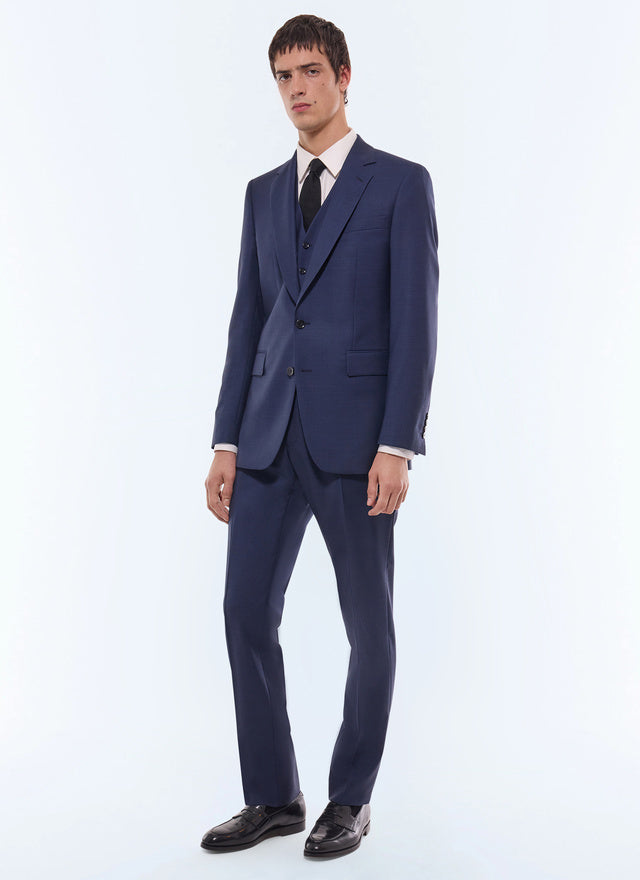 Fitted micro-pattern wool 3-piece suit