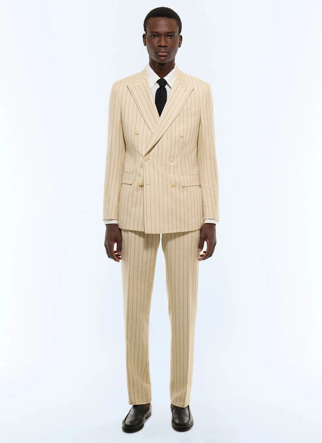 Striped linen double-breasted suit