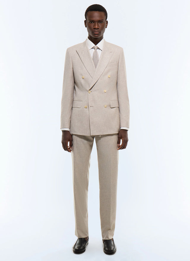 Double-breasted semiplain wool suit