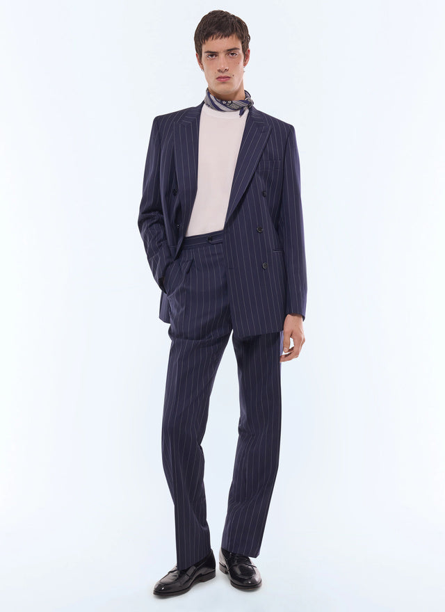 Double-breasted striped serge suit