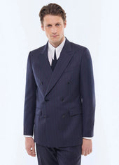 Striped wool twill double-breasted suit