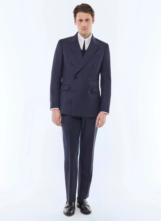 Striped Wool Twill Double Breasted Suit