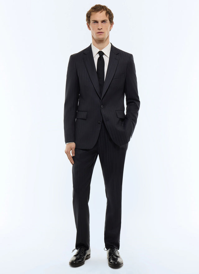 Fitted Striped Wool Twill Suit