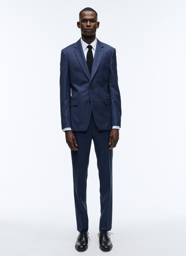 Blue wool caviar suit